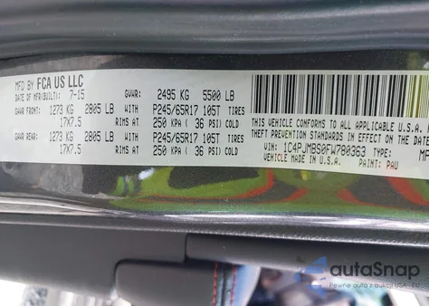 2015 Jeep Cherokee Trailhawk from USA, damaged, VIN 1C4PJMBS0FW780363